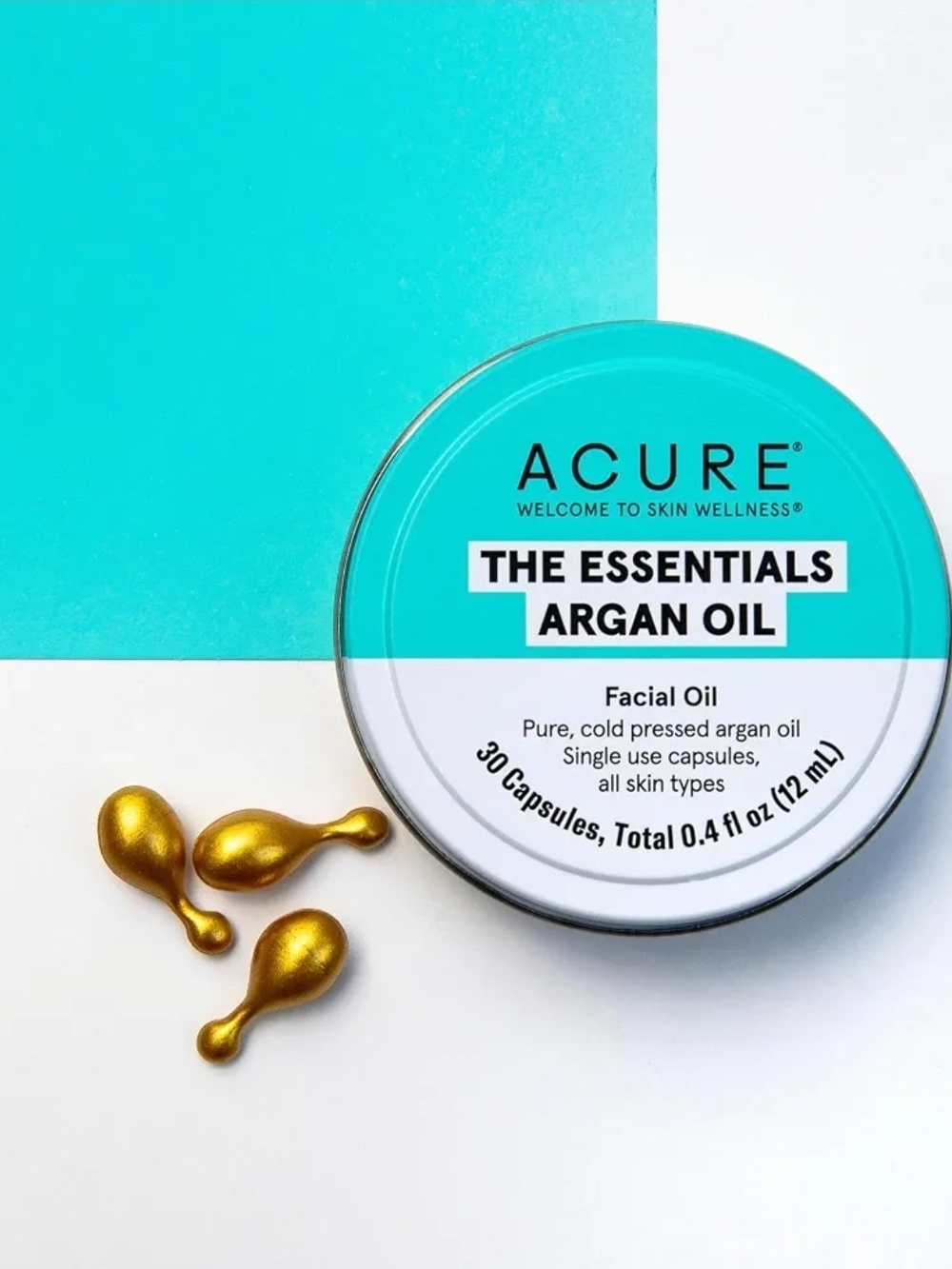 ACURE The Essentials Argan Oil Facial Oil Capsules (30 Count Tin) – Teal